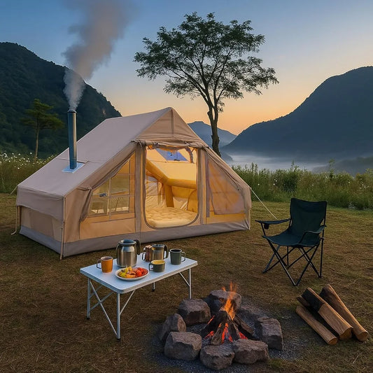 Ljustra 9.8x7 Inflatable Camping Tent 4-6 Person with Stove Jack