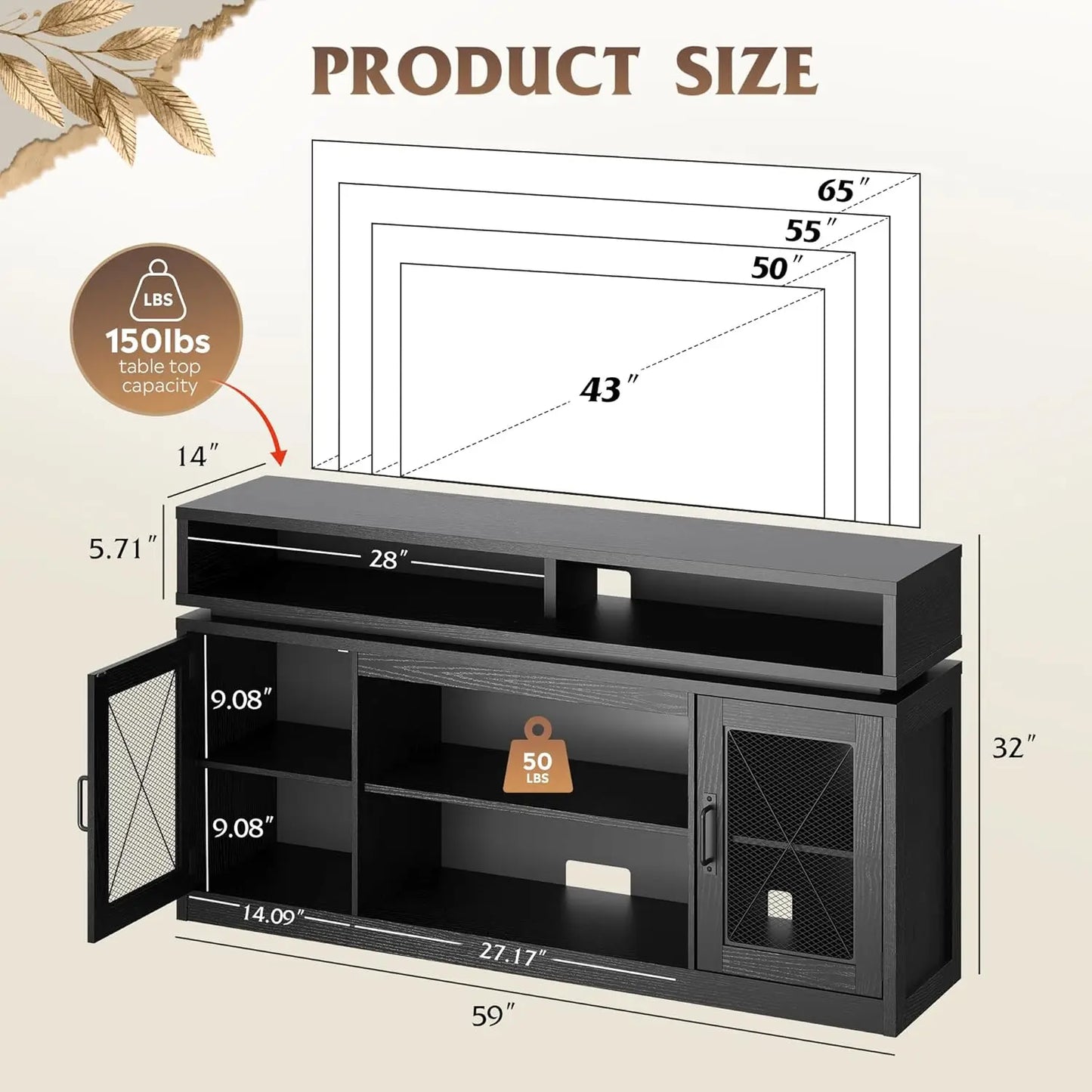 TV Stand for 65 Inch TV Entertainment Center with LED Lights and Storage