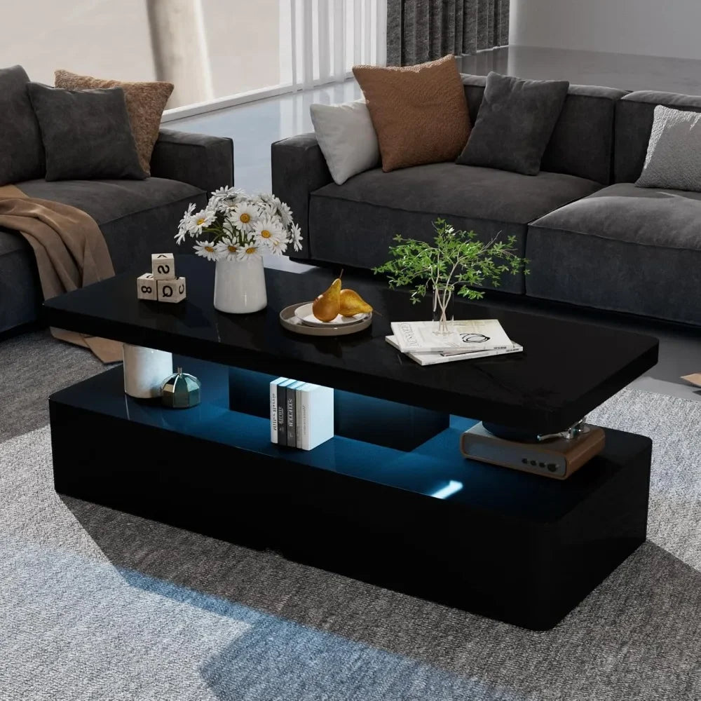 Modern LED Coffee Table 40 Inch Double Layer Stylish Living Room Table