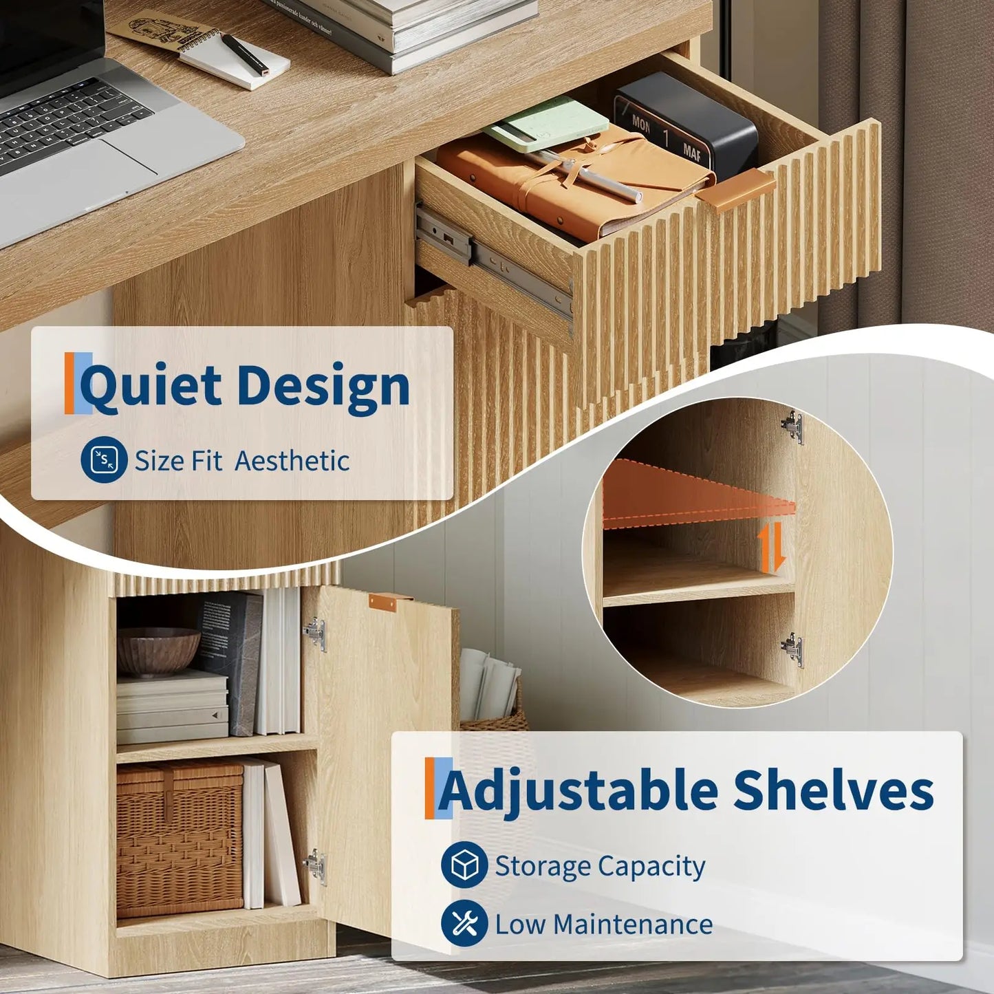 Ljustra 60 Inch Executive Desk Modern Home Office Storage Workstation