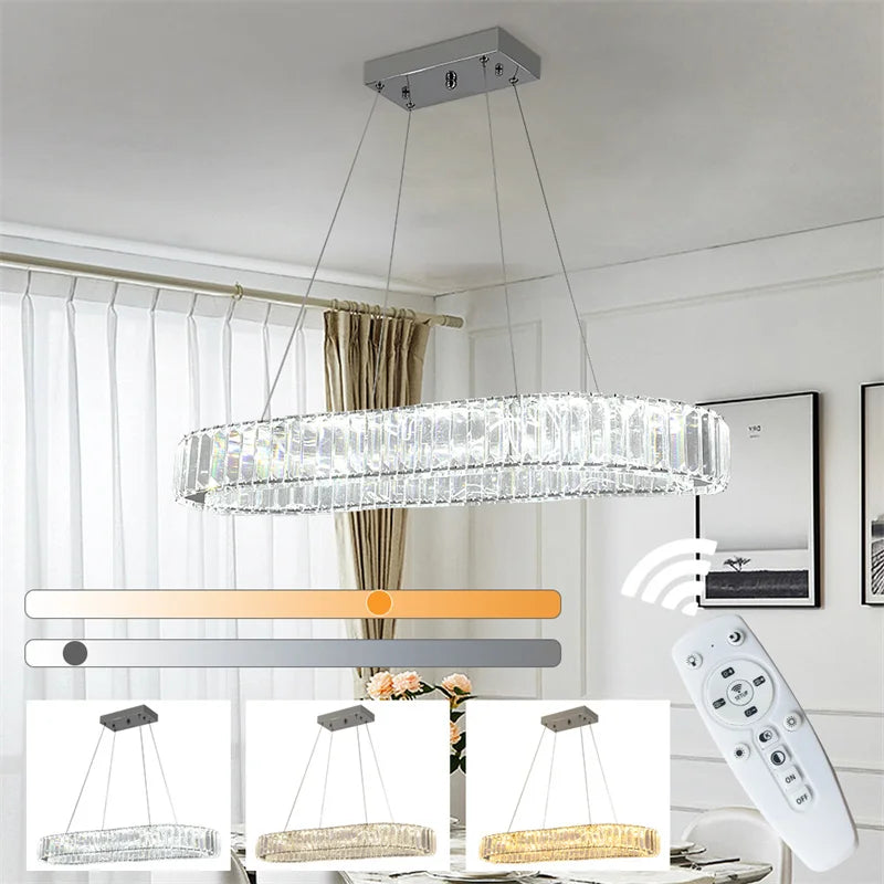 Modern Crystal Rings LED Chandelier Luxury Ceiling Lamp Remote Control