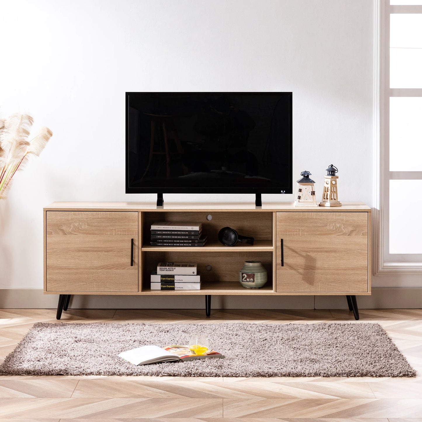 Modern TV Stand Wood Cabinet Entertainment Center Living Room Storage