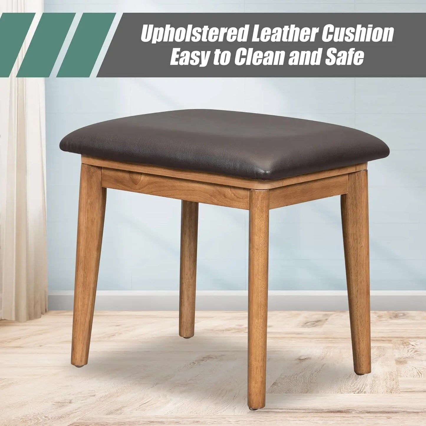 Classic Wood Makeup Vanity Desk Set with Flip-top Mirror and Stool