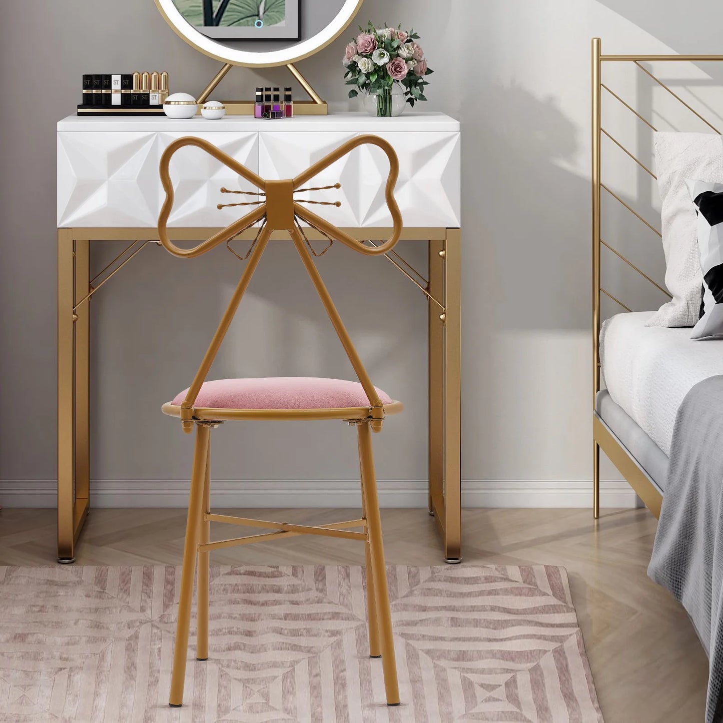 Butterfly Backrest Makeup Chair Modern Vanity Stool with Metal Frame