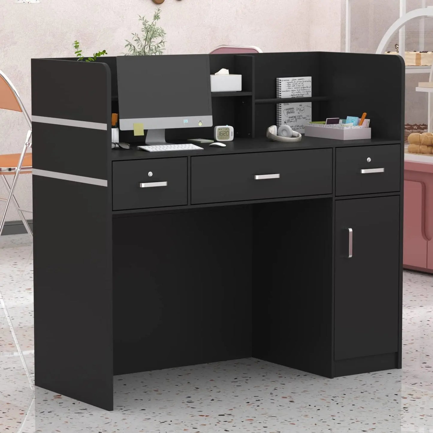 Ljustra Reception Desk with Open Shelf Drawers Lockable for Office Reception