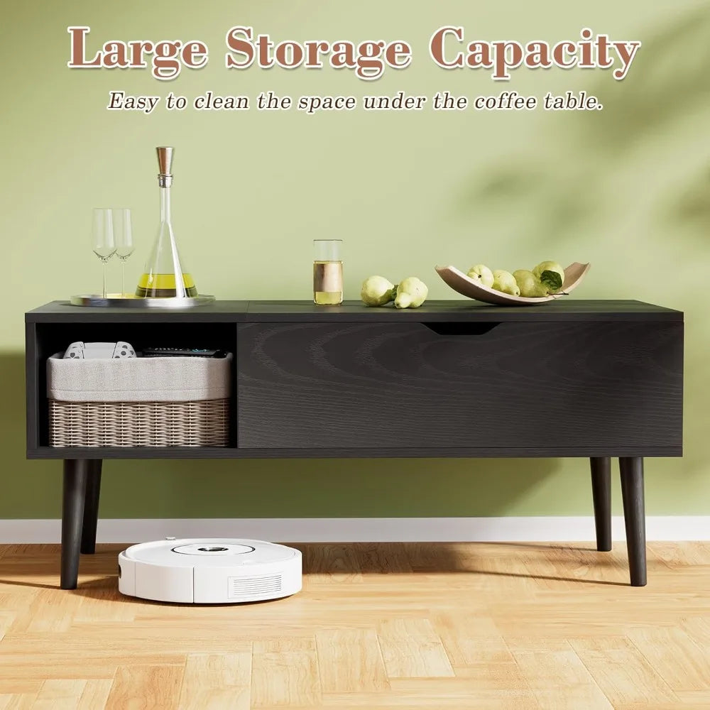 Wooden Lift Top Coffee Table with Hidden Storage for Living Room