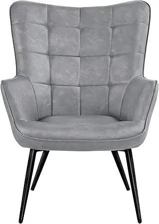 Living Room Faux Leather Accent Chair Tufted Armchair for Home Office
