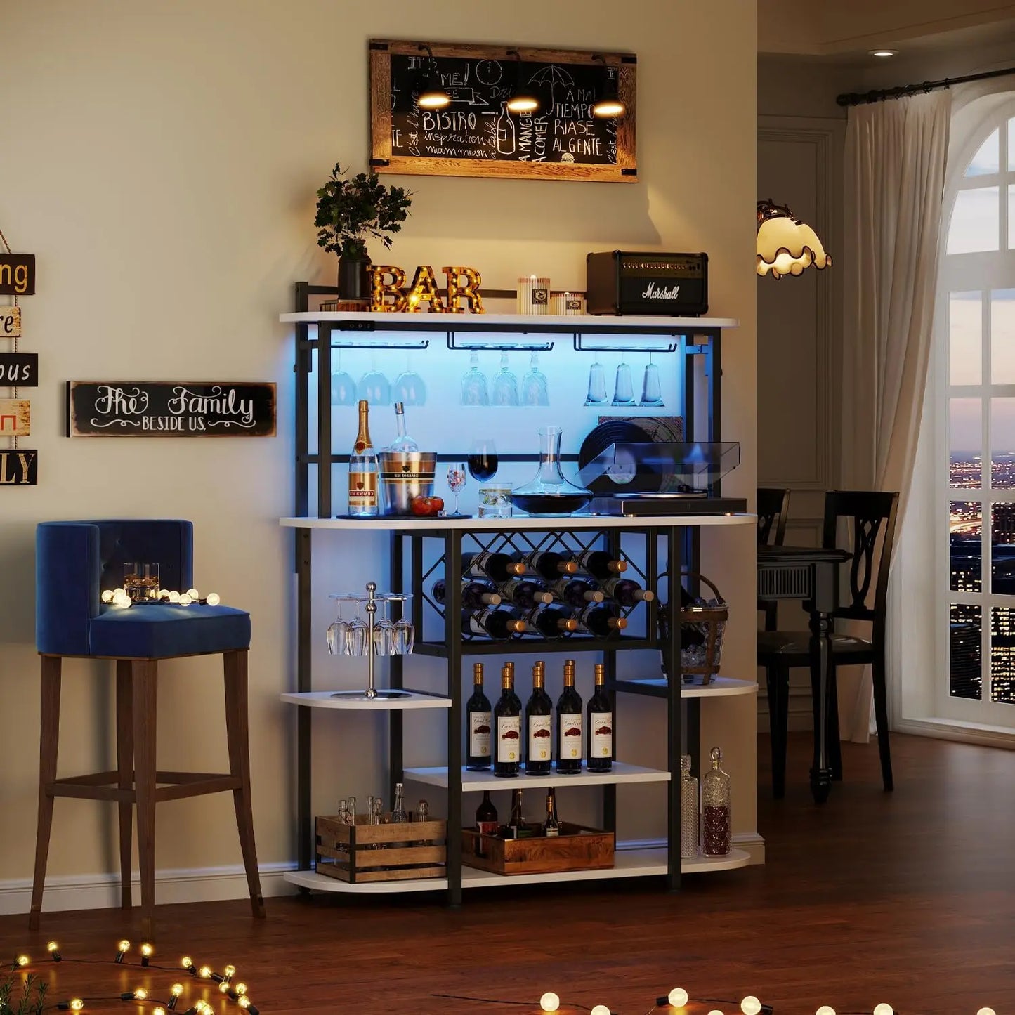 Wine Rack with LED Light Freestanding Bar Table 6-Tier Storage Cabinet