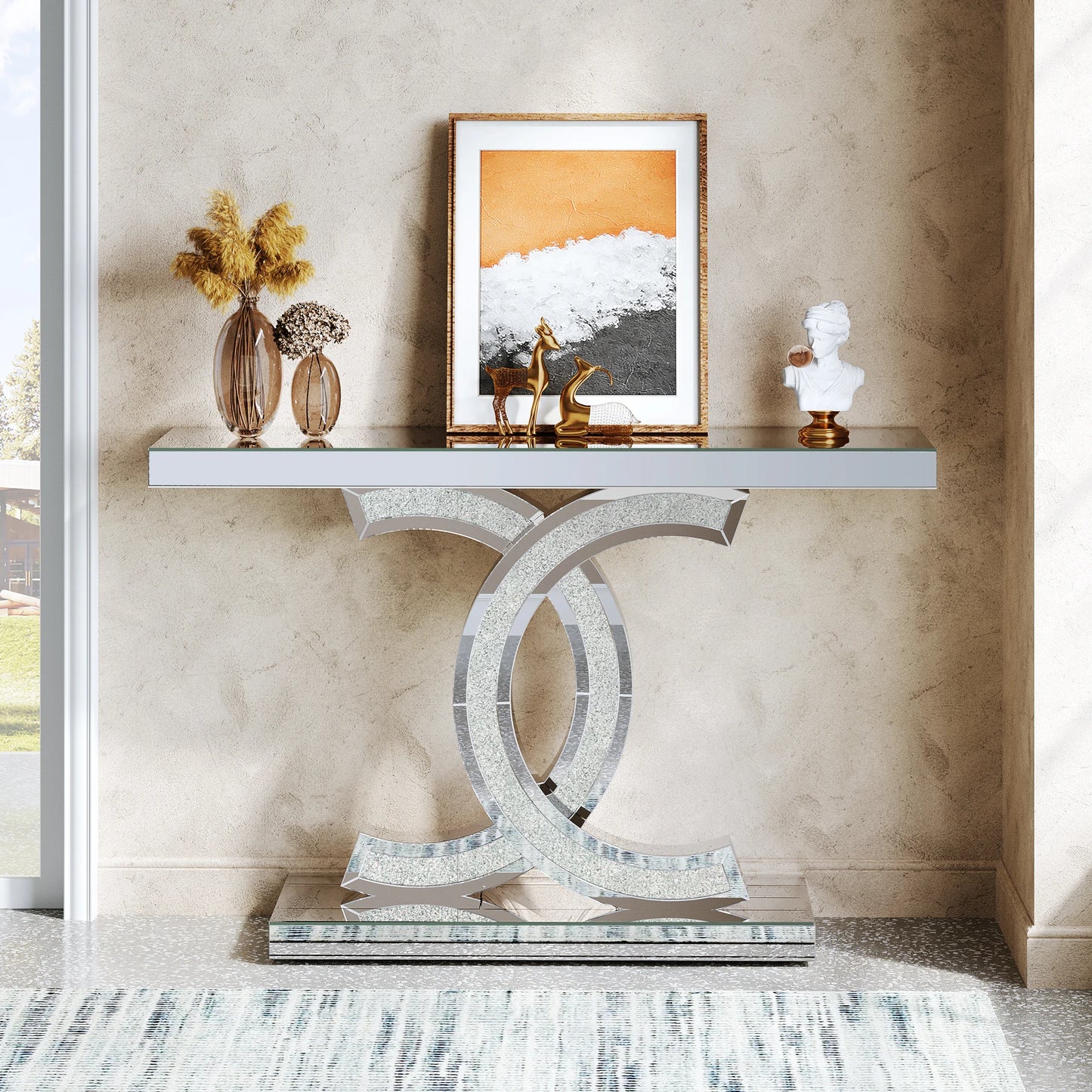 Ljustra Modern 39-Inch Console Table Faux Marble Gold Metal Legs