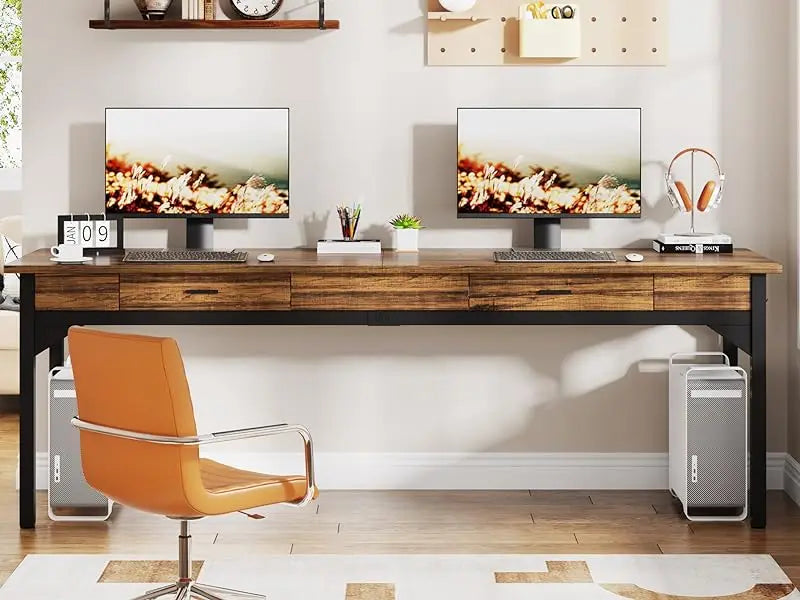 Ljustra 200cm Computer Desk Double Long Office Table with 2 Drawers