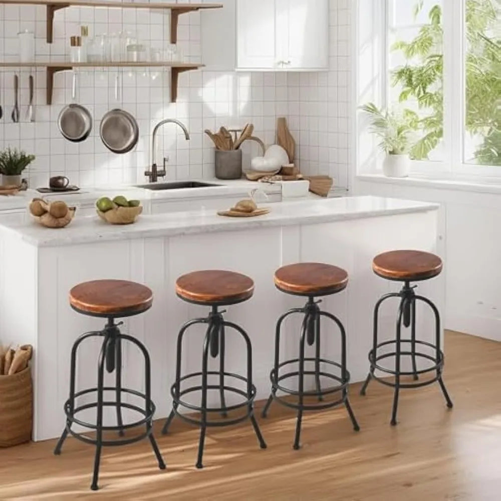 Set of 4 Adjustable Height Metal Bar Stools Backless Indoor Furniture