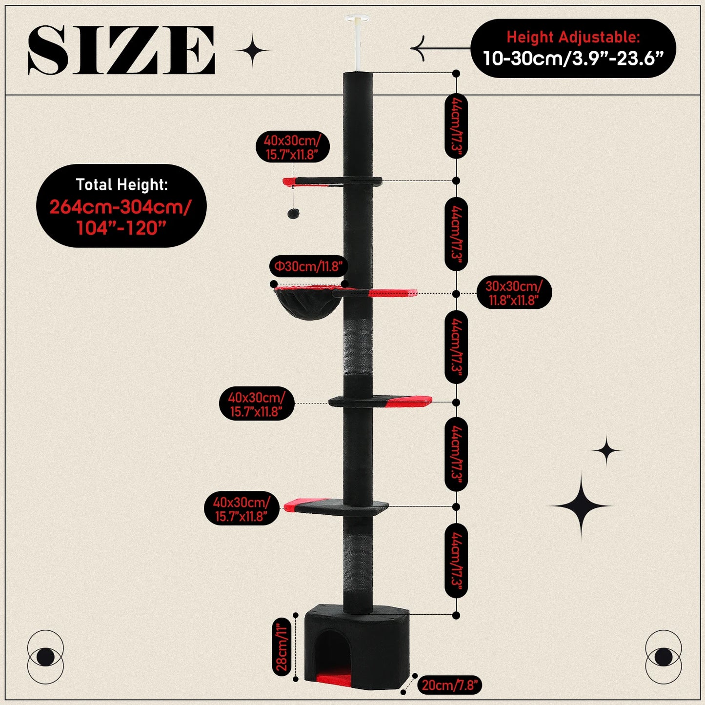 5-Tier Cat Tree Tower Indoor Climbing Scratching Post Hammock