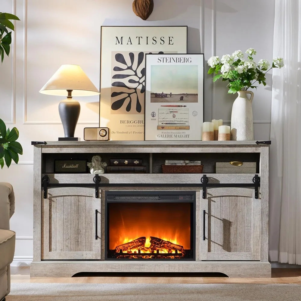 Farmhouse Fireplace TV Stand for 70 Inch TV Highboy Entertainment Center