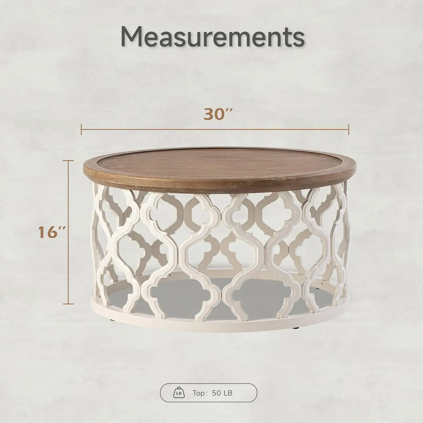 Farmhouse Coffee Table Round Distressed Tray Top Rustic Boho Decor