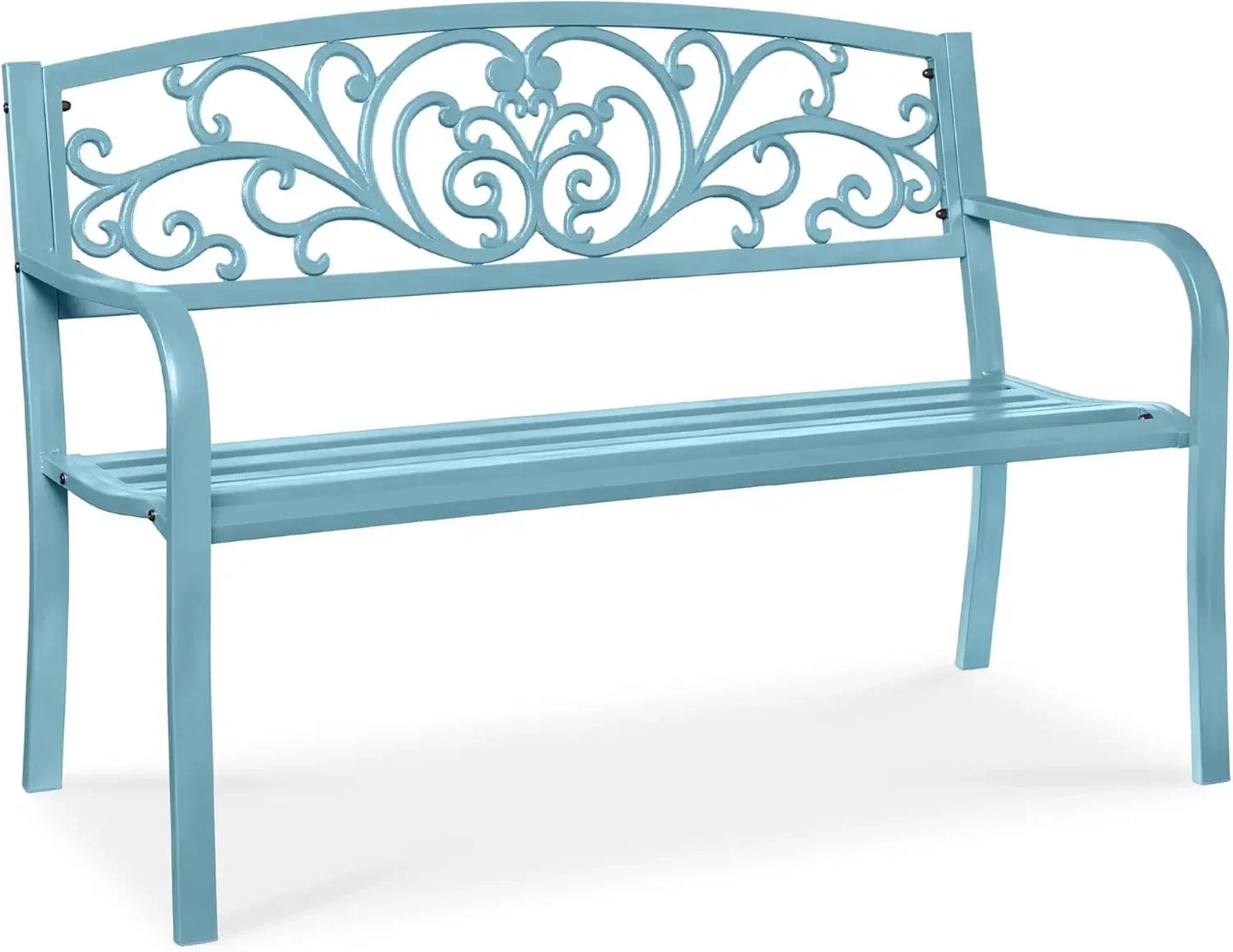 Ljustra Outdoor Steel Garden Bench with Floral Design Backrest