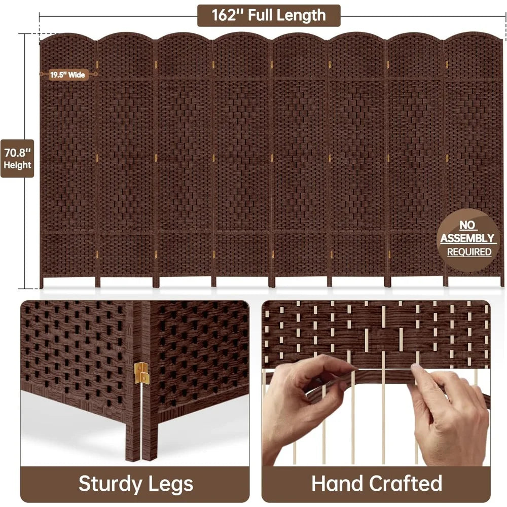 8 Panel Room Divider 6ft Tall Folding Privacy Screen 360° Rotation Wood