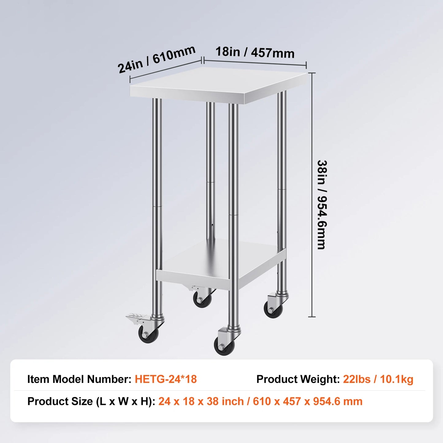 Heavy Duty Stainless Steel Work Table with Wheels Adjustable Height