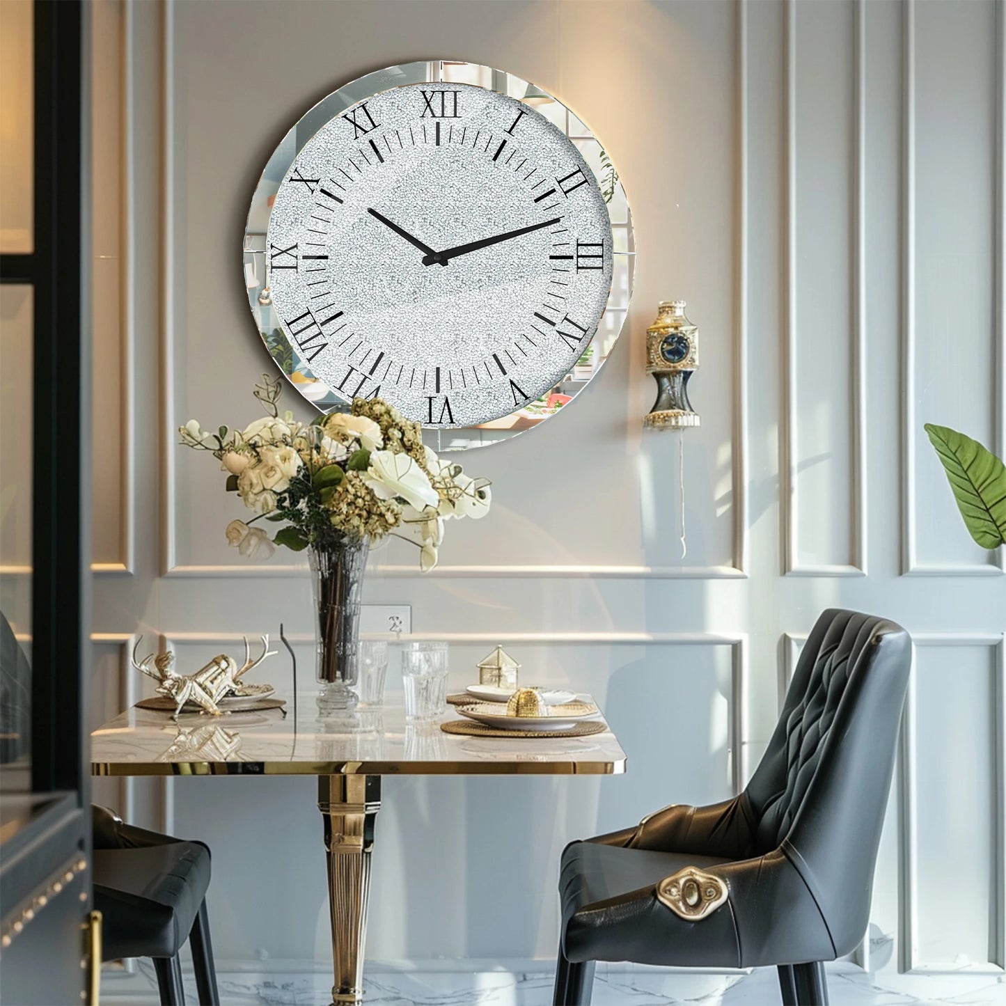 60x60CM Crystal Crush Diamond Round Wall Clock Home Decor Quartz