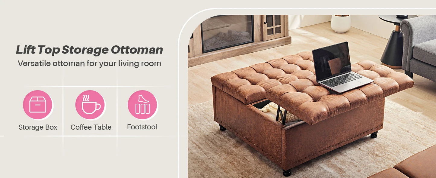 Ljustra Large Square Storage Ottoman Bench Lift Top Tufted Fabric Living Room