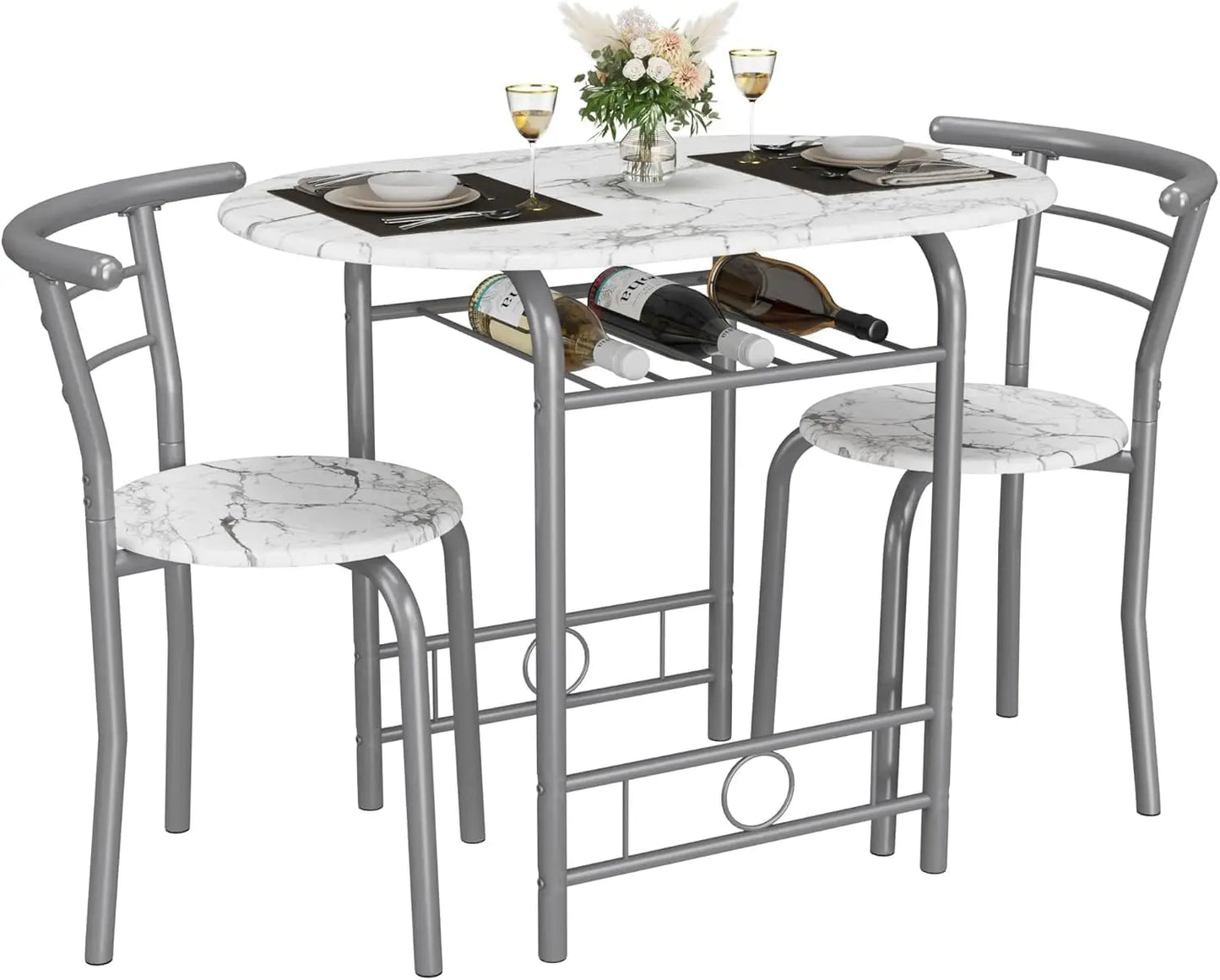 3-Piece Wooden Round Table and Chair Set Space Saving Kitchen Nook