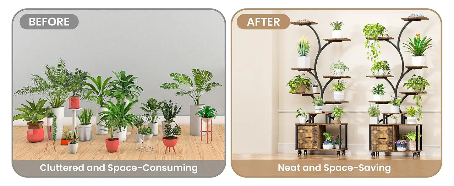 65 Inch Indoor Plant Stand with Grow Lights Tiered Metal Shelf with Wheels