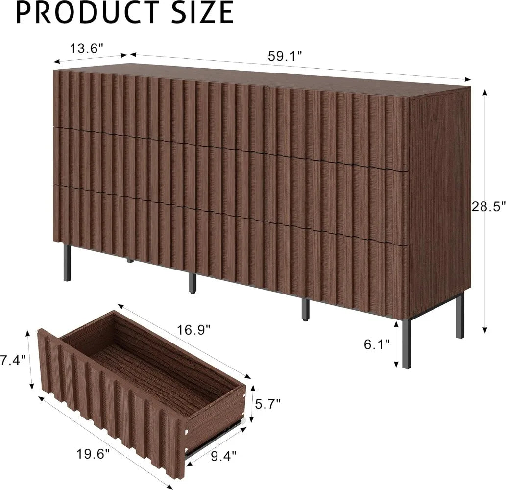 Ljustra 59 Fluted Dresser 9 Drawers Mid Century Modern Storage Chest