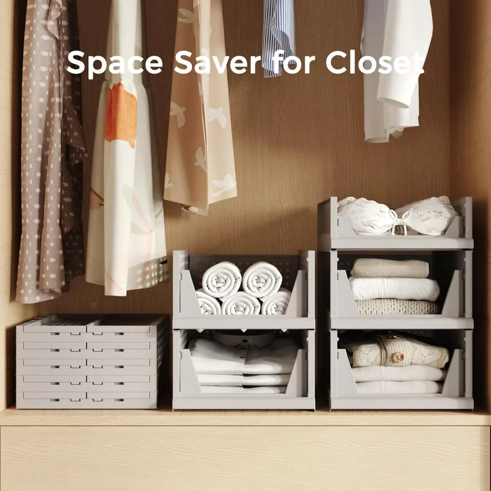 5 Pack Folding Closet Organizers Stackable Plastic Drawer Storage Bins