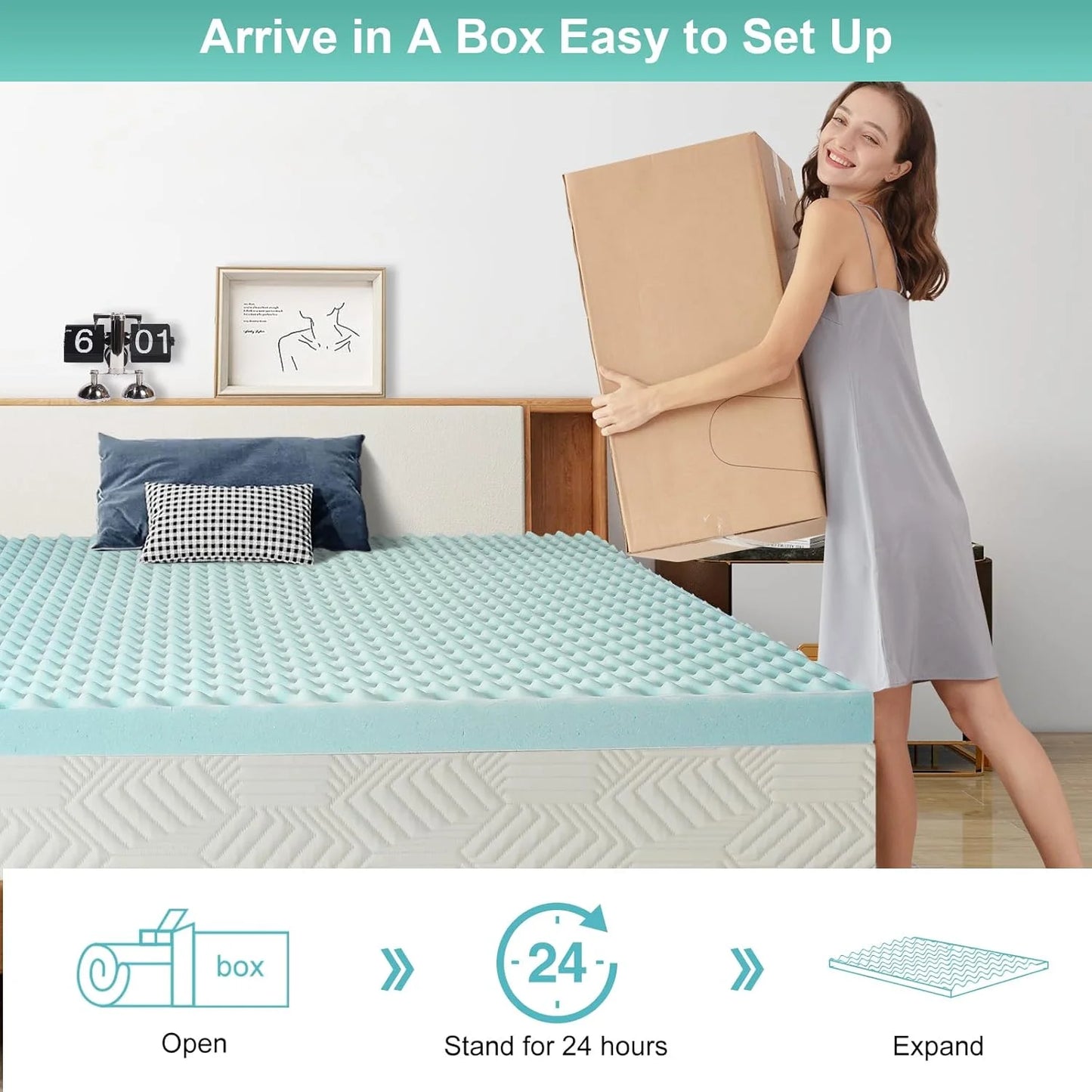 Ljustra 3 Inch Memory Foam Mattress Liner Cooling Pad for Comfort Relief