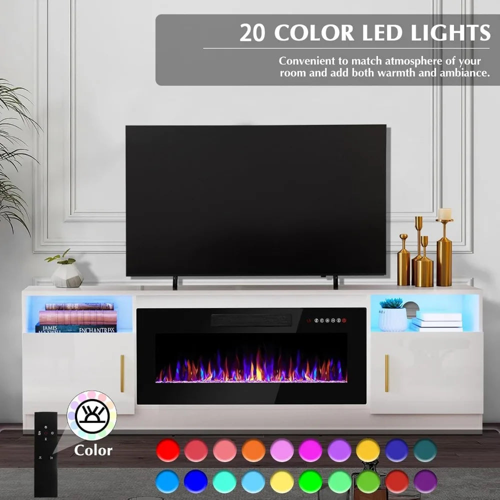 Ljustra Fireplace TV Stand for 80 Inch TVs with LED Light and Storage