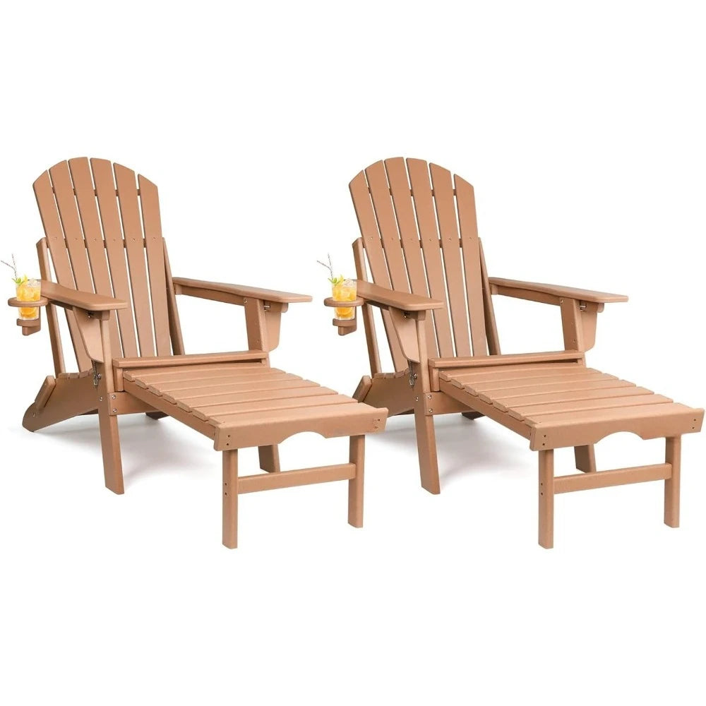 Adjustable Folding Adirondack Chairs Set of 2 with Ottoman Cup Holder
