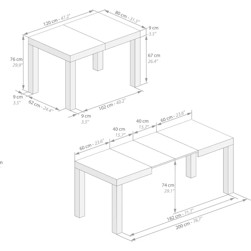 Ljustra Extendable Dining Table 47 to 79 Inch Modern Grey Concrete Effect