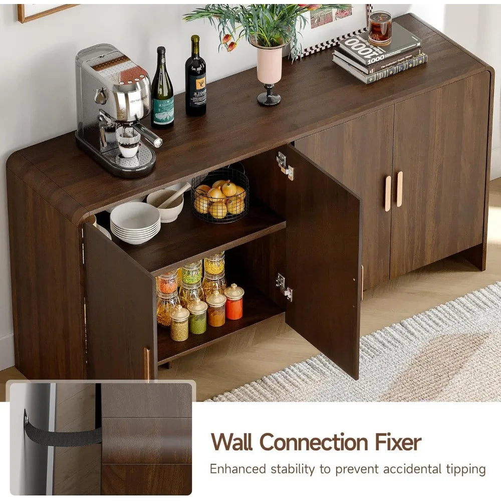 60 Inch Sideboard Buffet Cabinet Curved Design Storage for Living Room