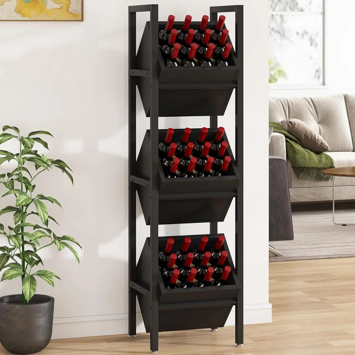 Freestanding 3 Tier Wooden Wine Rack Storage Display Shelf Organizer