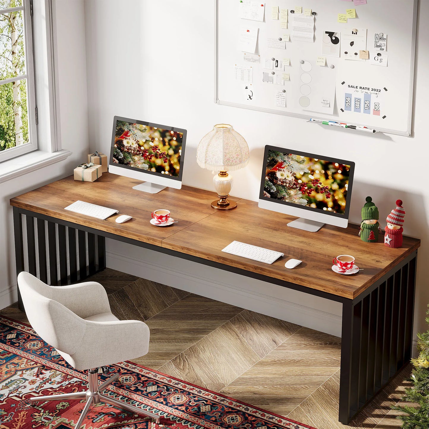 Ljustra 78 Inch Modern Office Desk Two Person Workstation Industrial Style