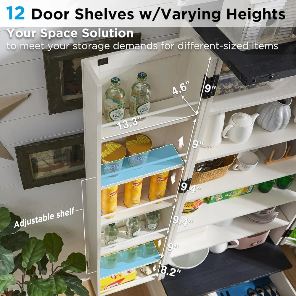 72 Inch Farmhouse Kitchen Pantry Cabinet with Drawer and Barn Doors