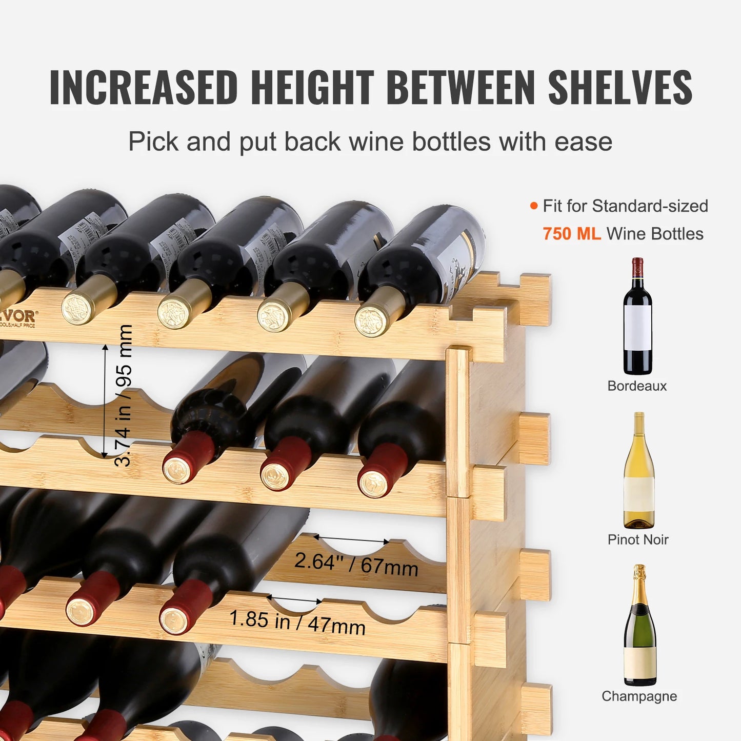 Ljustra Stackable Modular Bamboo Wine Rack for 48 72 Bottles Storage