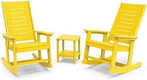 Outdoor Rocking Chair Set 3-Piece with 2 Chairs and Side Table Black