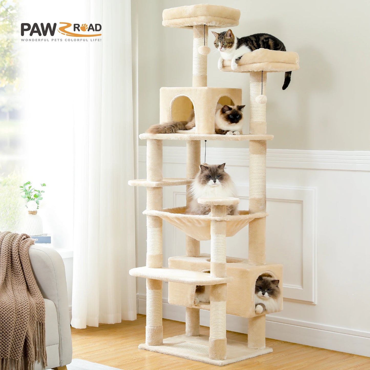 Multi-Level Cat Tree Tower Scratching Posts Hammock Condo Indoor Cats