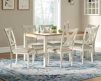 7-Piece Rustic Farmhouse Solid Wood Dining Table Set with 6 Chairs