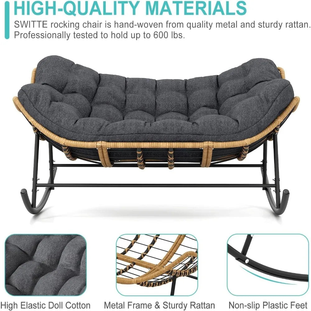 Double Rocking Chair Indoor Outdoor Oversized Papasan Loveseat