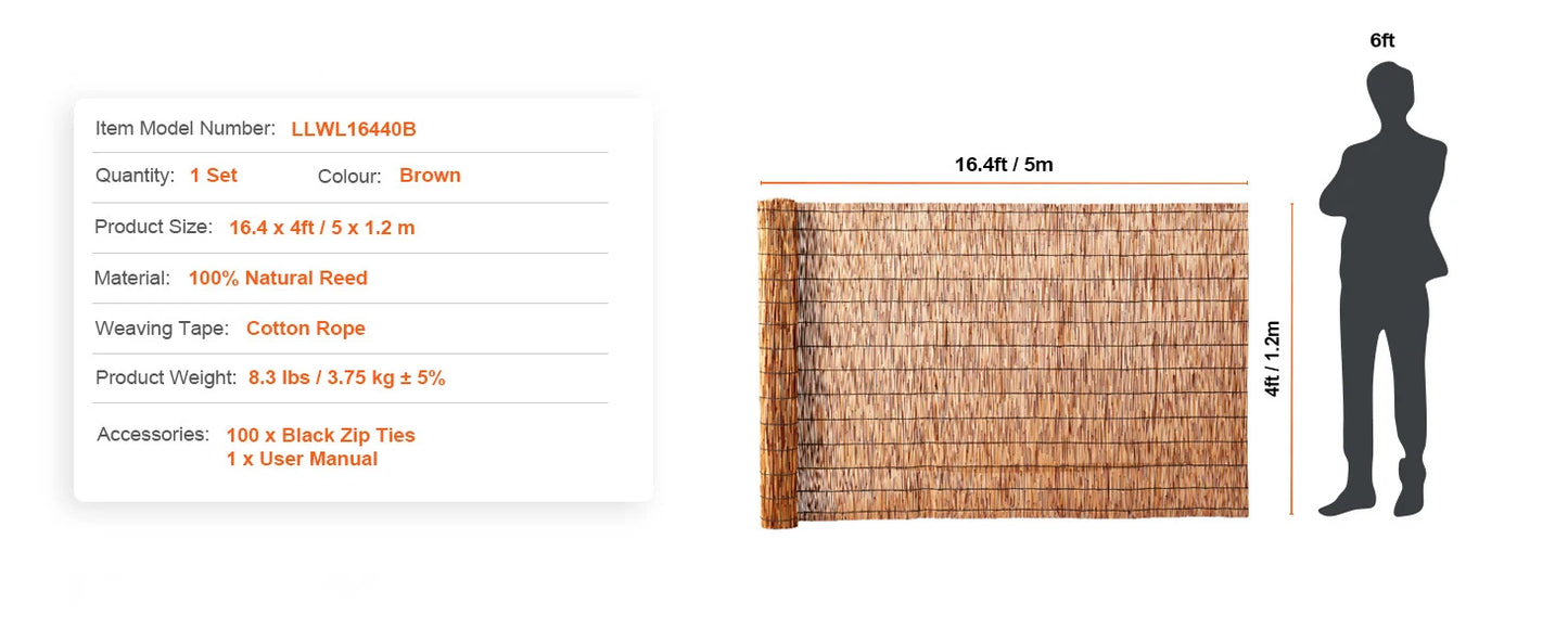 Natural Reed Fencing Roll 3.3ft x 13.3ft Outdoor Privacy Screen