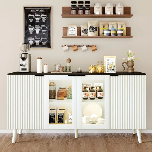 Buffet Cabinet Storage 55" Fluted Sideboard Modern Coffee Bar Accent