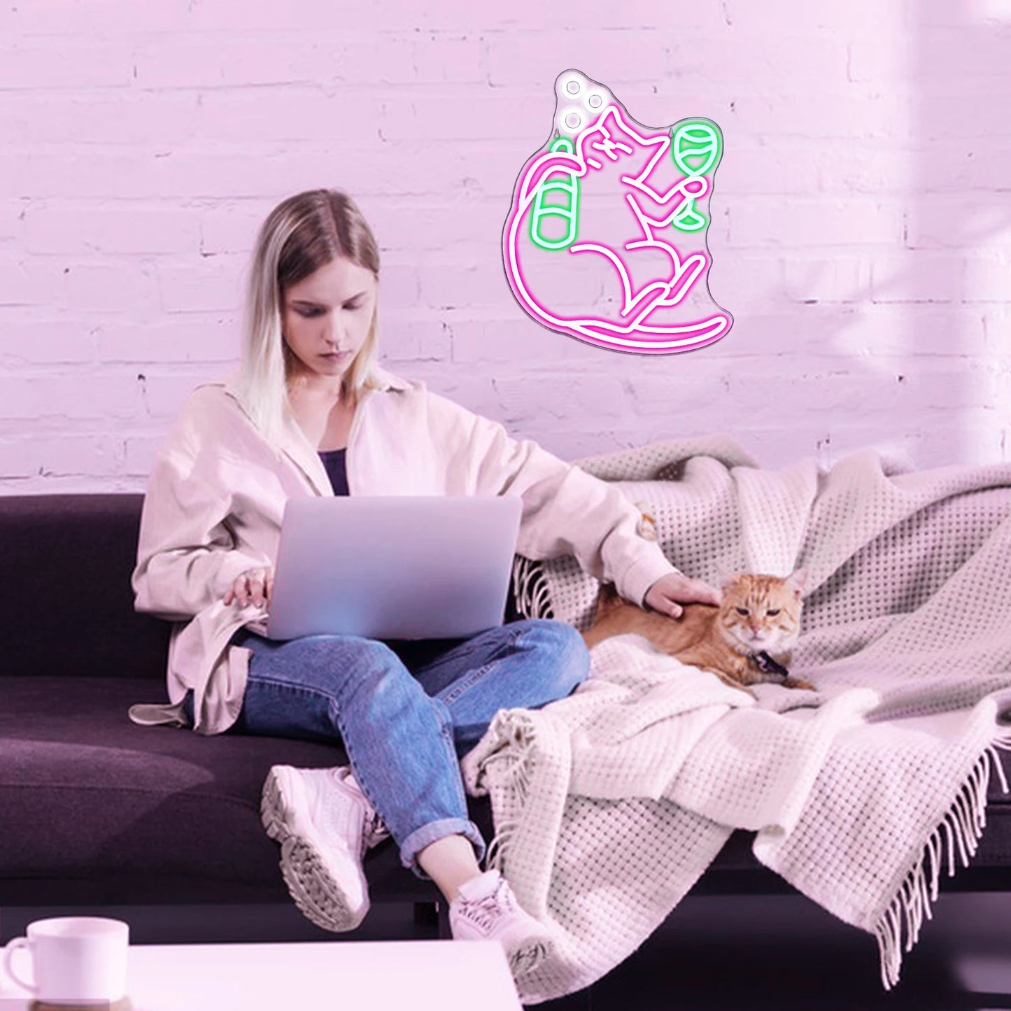 Dimmable Drinking Cat Neon Sign Wall Art Decor LED Birthday Gift