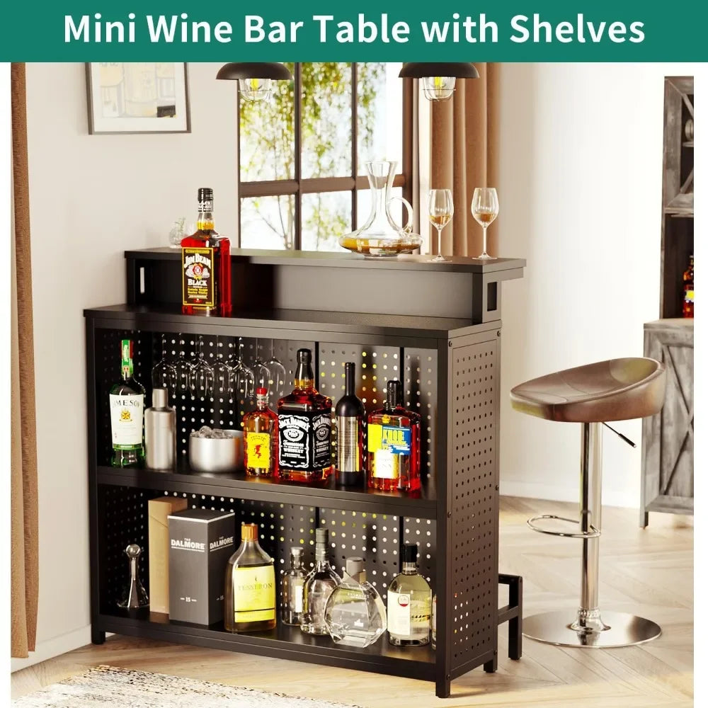 Mini Home Bar Unit with Music Sync LED Light Alcohol Storage Table