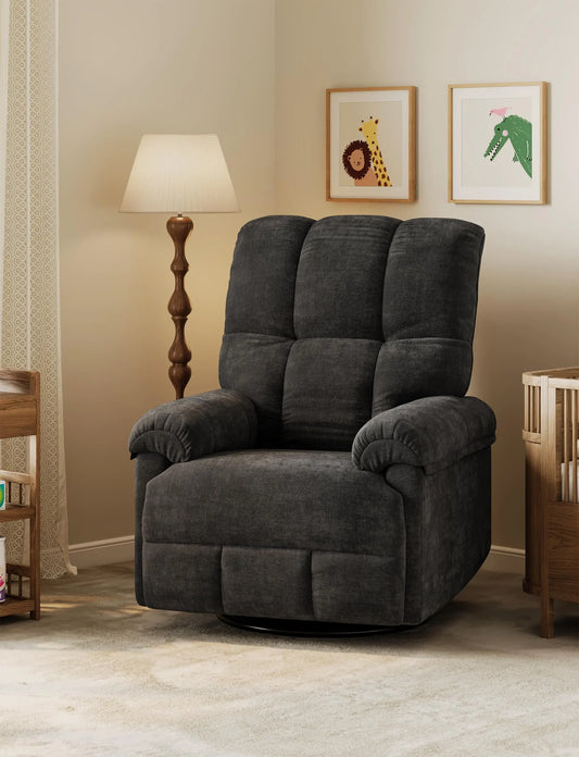Oversized Recliner Chair Soft Chenille Swivel Rocker for Nursery Living Room