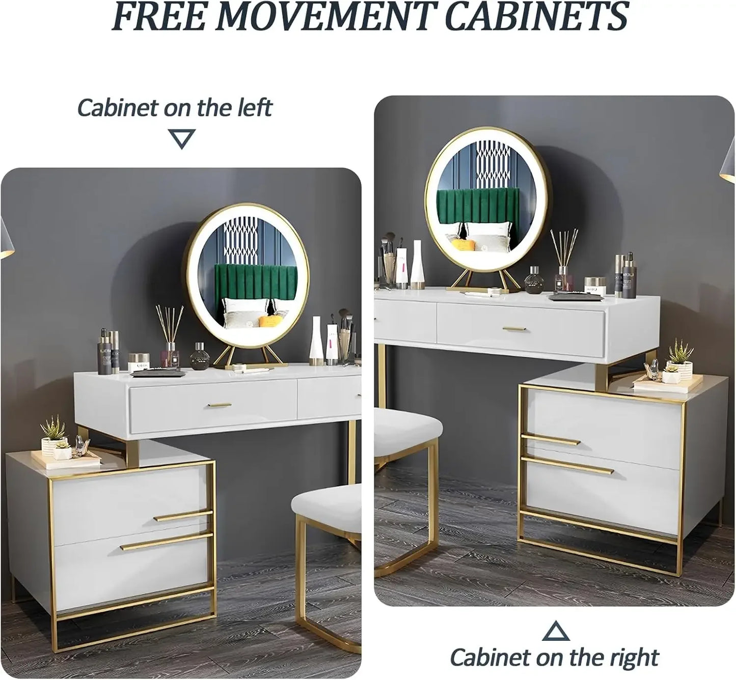 Makeup Vanity Set with Mirror and Lights Dresser Table 4 Drawer Stool