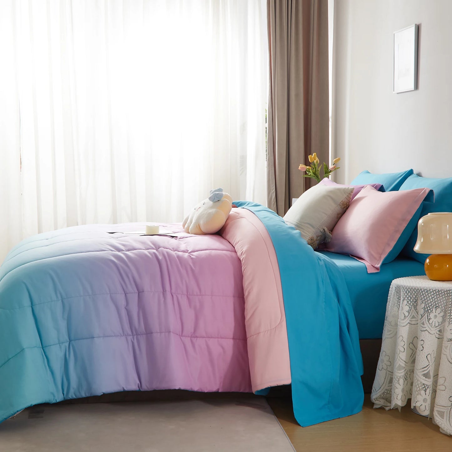 7 Piece Gradient Comforter Set Bedding Queen King Twin Full Soft Microfiber