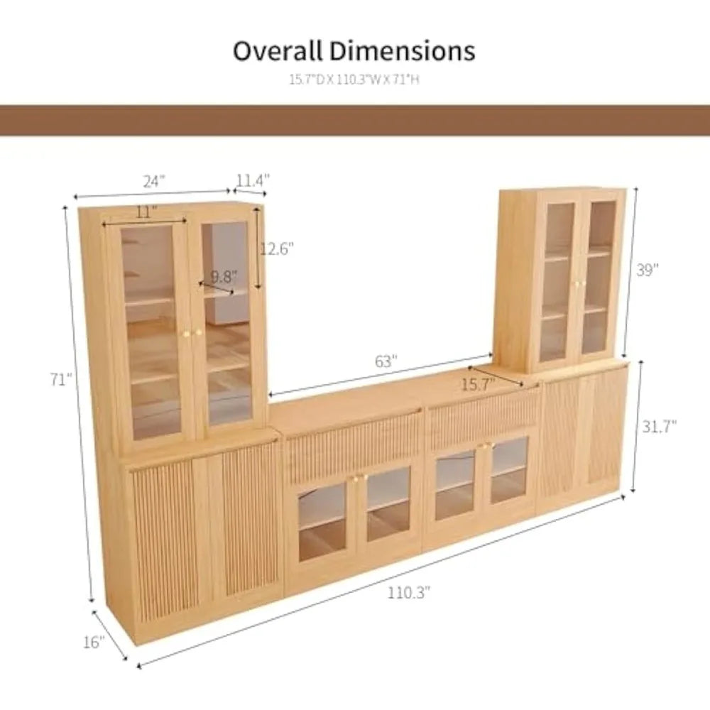 Large 4-Piece TV Stand with Bookshelves for TVs up to 75 Inches