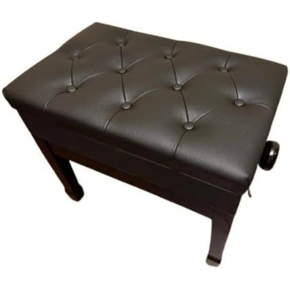 Genuine Leather Adjustable Artist Piano Bench Stool with Music Storage