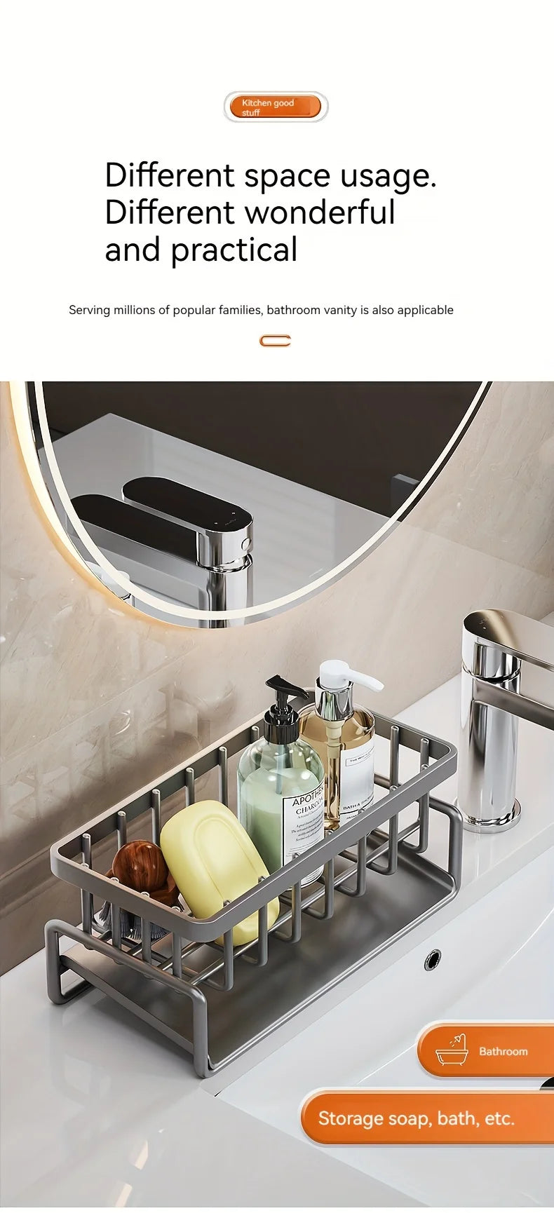 Multi-Functional Sink Caddy Organizer Kitchen Storage Sponge Drain Rack